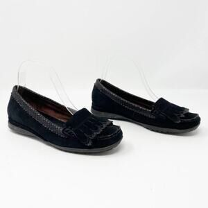 NATURALIZER Black Suede Comfort Fringe Loafers